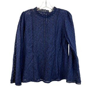Gap Women’s Long Sleeve Mock Neck Sheer Lace Blouse Navy Small